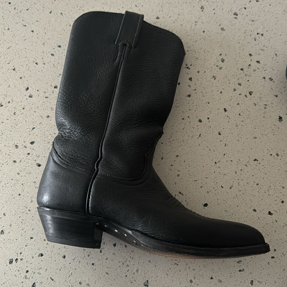 LARRY MAHAN Women’s 6.5B Black Leather Cowgirl Western Boots Handcrafted in USA - Picture 10 of 16